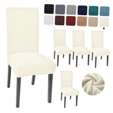  Dining Chair Covers Set of Chair Seat Cover for Dining Room Kitchen, 4 Cream