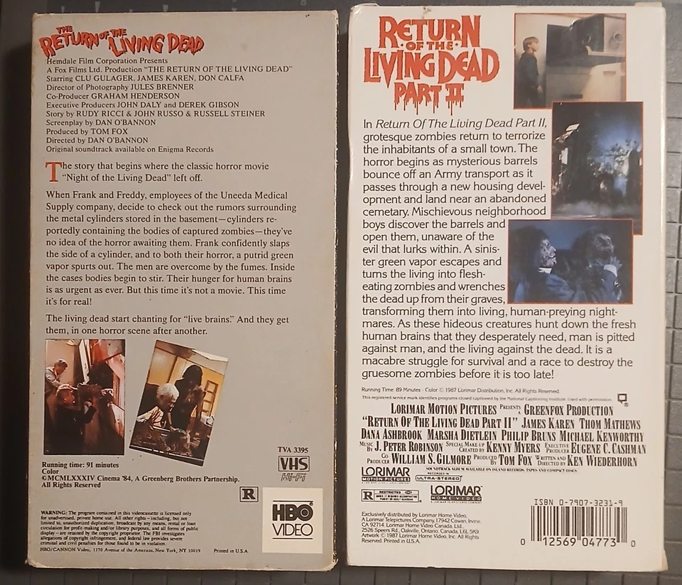 RETURN OF THE LIVING DEAD PARTS 1 & 2 VHS HARD TO FIND. OUT OF PRINT. - Image 2 of 3