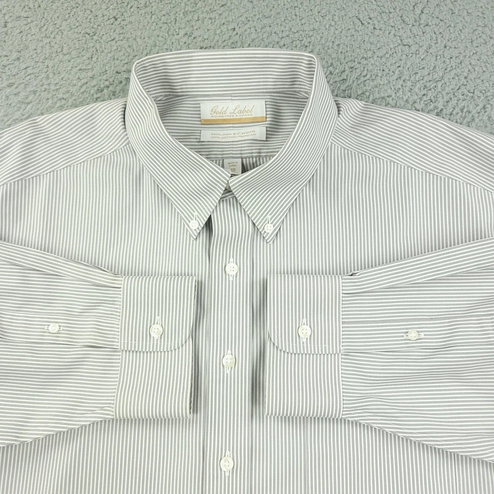 Roundtree & Yorke Gold Label Shirt Mens 18 35 Gray White Stripe Non Iron Dress - Image 2 of 4