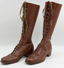 WWI Tall Lace Up Red Cross Officer Style Amelia Earhart Brown Leather Boots 9.5 — photo 4