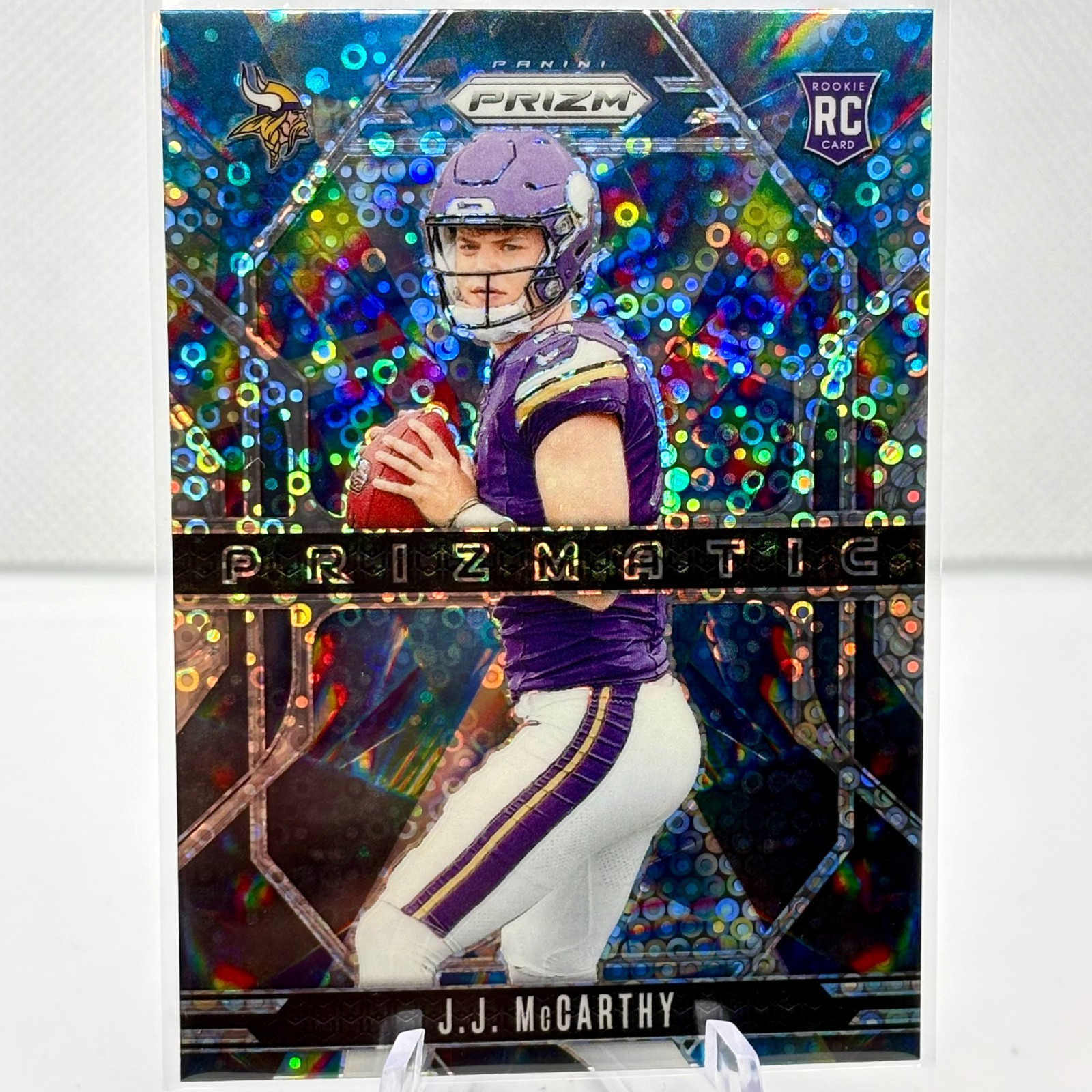 2024 Panini Prizm J.J. McCarthy #8 Prizmatic No Huddle Prizm Rookie Card