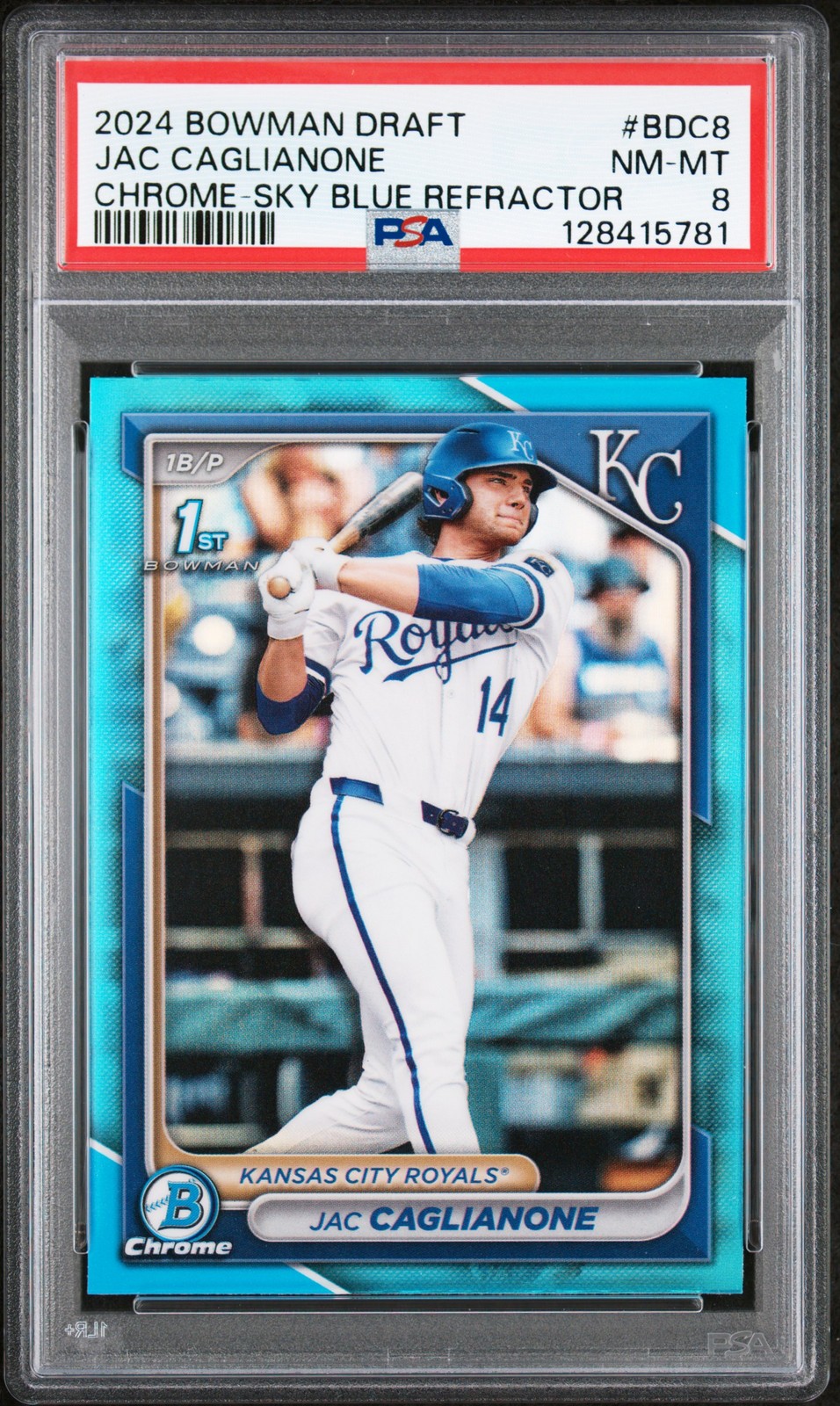 2024 BOWMAN DRAFT CHROME-SKY BLUE REFRACTOR #BDC8 JAC CAGLIANONE PSA 8