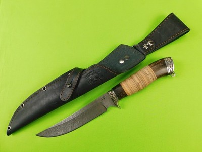 Russian Custom Made Olamic Cutlery Damascus Blade Hunting Fighting Knife Sheath