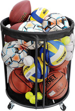 Ball Storage Bin, Sports Ball Storage Cart, Ball Holder with Wheels for Basketba