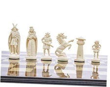 3 3/4" Black & White Viking Plastic Chess Pieces - Felted, Standard Size 