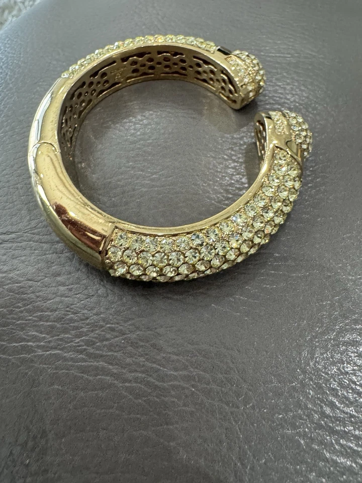 JOAN BOYCE Cuff Bracelet Hinged Bangle Clamper Yellow Crystals  Gold Plated - Image 4 of 4
