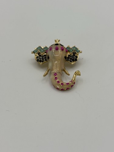 Vintage Enamel Elephant Crystal Brooch Animal Metal Brooch - Picture 2 of 5