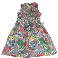 Talbots Fit & Flare Dress Sz Petite L Colorful Paisley Floral Sleeveless Whimsy
