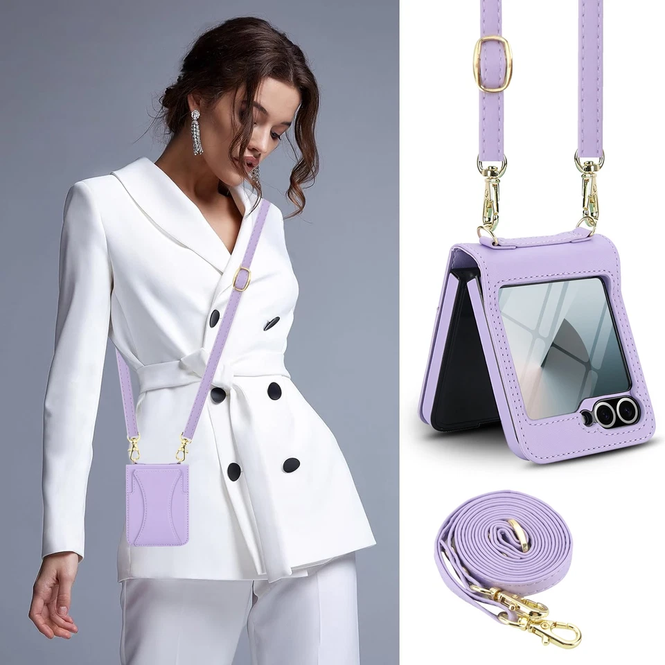 Funda tipo billetera de cuero con soporte para Samsung Galaxy Z abatible 7/6/5/4/3 + correa para el hombro Foto 2 de 4