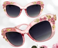 OVERSIZED VINTAGE RETRO CAT EYE Style SUNGLASSES Thick Pink Frame Floral Design