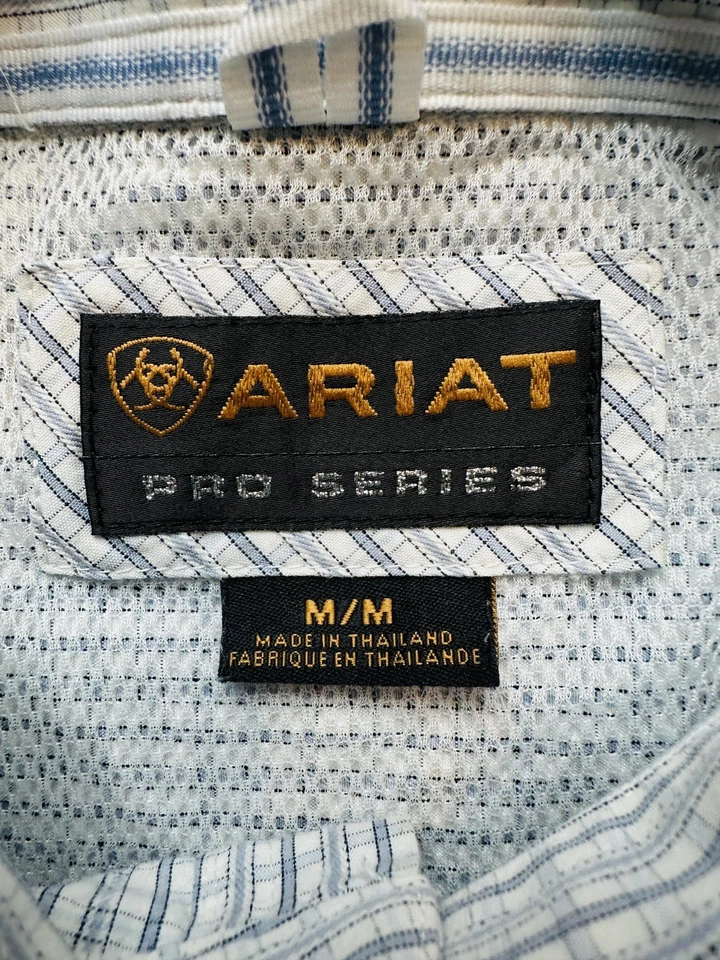 Camisa Ariat Pro Series Para Hombre Mediana Blanca Azul A Cuadros Abotonada Occidental Informal Foto 2 de 4