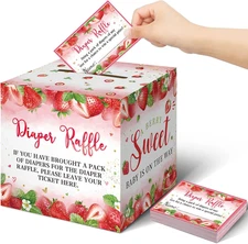 Teling 51 Pieces Diaper Raffle Tickets with Card Box Baby Shower Decorations Bab