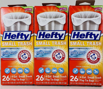 (3 BOXES) (FREE SHIP) Hefty 78 Small Trash Bags 4 Gallon CLEAN BURST Arm&Hammer
