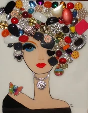 11X14" MIXED MEDIA PAINTING CALLED "RUBY"  OIL PAINTING EMBELLISHED WITH JEWELRY