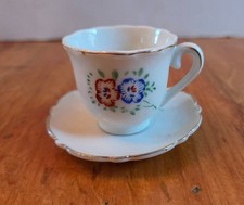 Vintage Miniature Porcelain Teacup and Saucer Set Hand Painted Floral Japan Gold