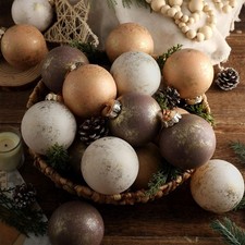 12 Pcs Neutral Textured Christmas Ball Ornaments 3.15 Inch Vintage Christmas ...