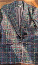 Vintage Casablanca Plaid/Tweed Black Rainbow Blazer Jacket - Sz - 16