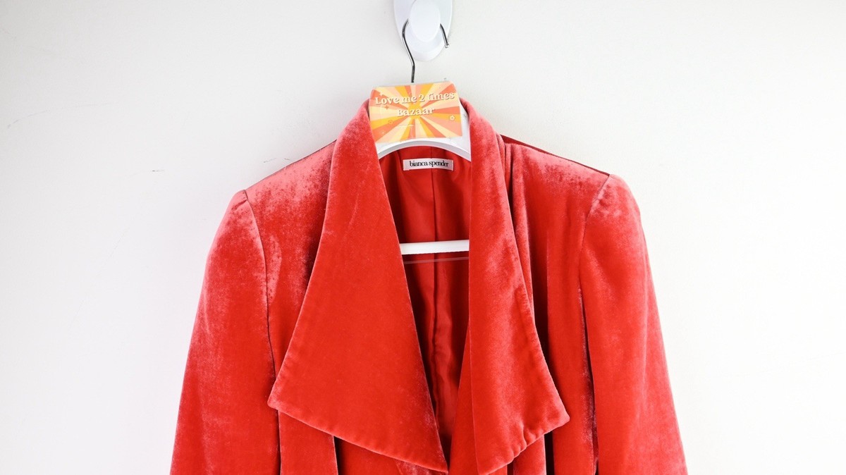 Bianca Spender cropped velvet jacket in tangelo size UK10