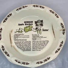 Watkins Recipe Pie Plate #6480 With German Apple Kuchen Recipe. Made In USA 1983