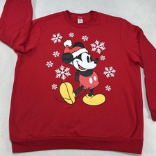 Disney Mickey Mouse Sweatshirt Mens 2XL Red Christmas Snowflakes Fleece Graphic