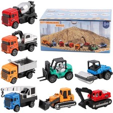 8in1 Mini Die Cast Alloy Construction Vehicle Set, Pull Back Toy Cars for 3 4...