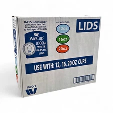 WinCup 16 Series White Plastic Drink Thru Tear Back Lids w Straw Slot 1000 Count