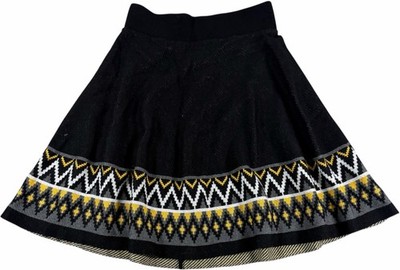 Jolt Geometric Print A-Line Skirt Black Boho Pleated Office Women s Small