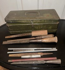 Vintage Climax Metal Toolbox with Primitive Woodworking Tools Included