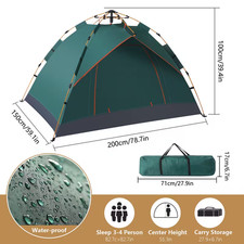 3-4 Person Automatic Instant Pop Up Tent Family Waterproof Hiking Camping Tent