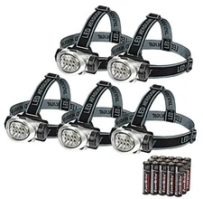  5-Pack LED Headlamp, 4 Lighting Modes, Pivoting Head with Adjustable 
