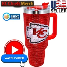 Kansas City Chiefs 40oz Rhinestone Tumbler, Game Day Bling Mug, Tailgate Gift KC