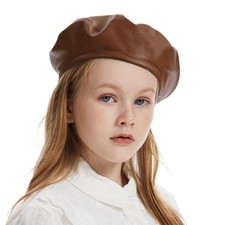 Kids PU Leather Beret Hat, Fits Ages 2  10, Adjustable French Style Artist