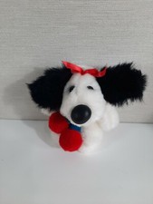 Vtg Mini Berrymore Moostletoe Dog Plush Christmas White Black Stuffed Puppy 6"