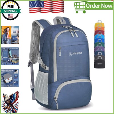 Premium Compact Packable Daypack - 30L Lightweight Travel Backpack in Navy Blue