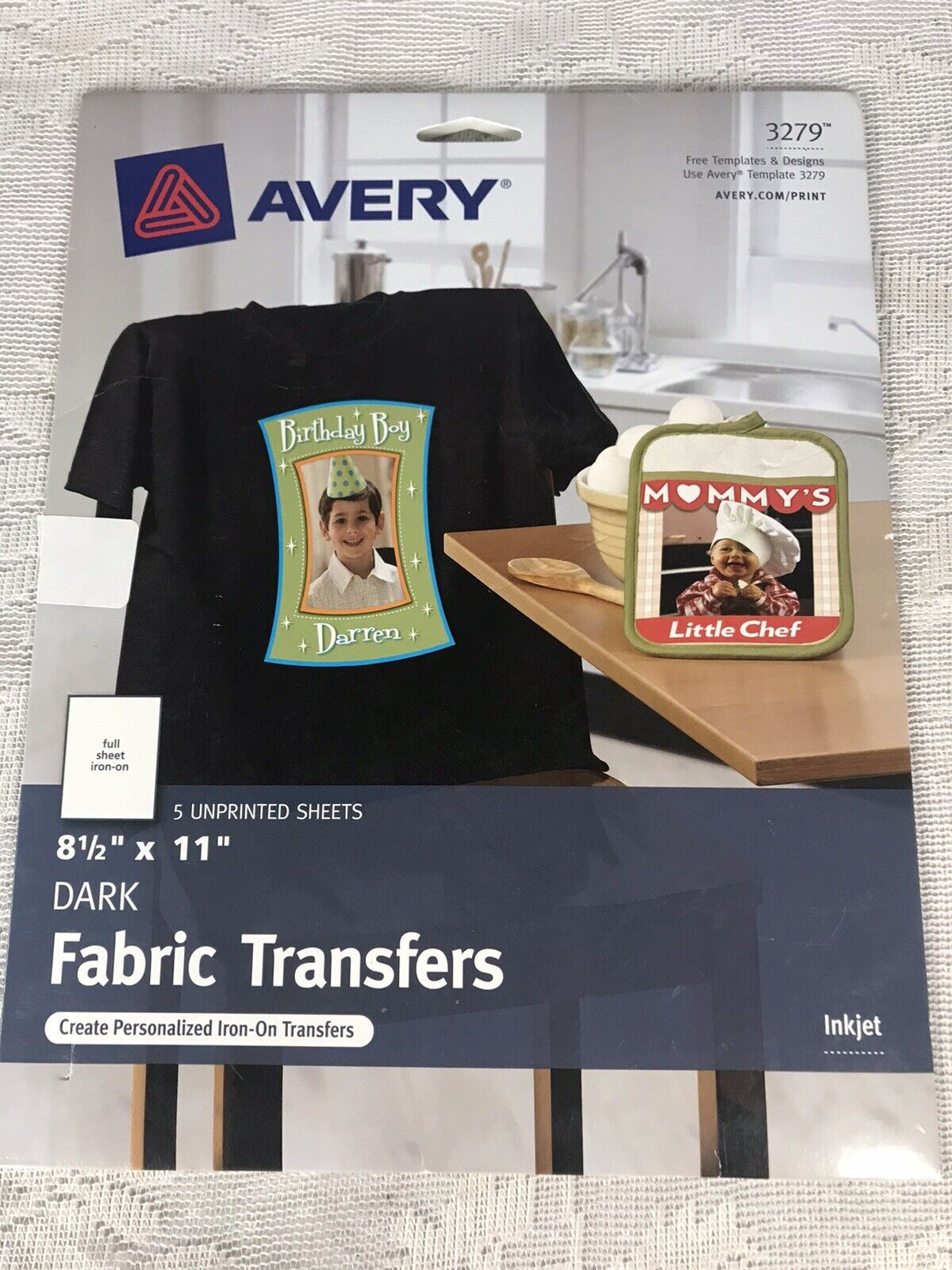 NIP Avery 3279 8 1/2 x 11 Dark Fabric Transfers - 5 Unprinted Sheets