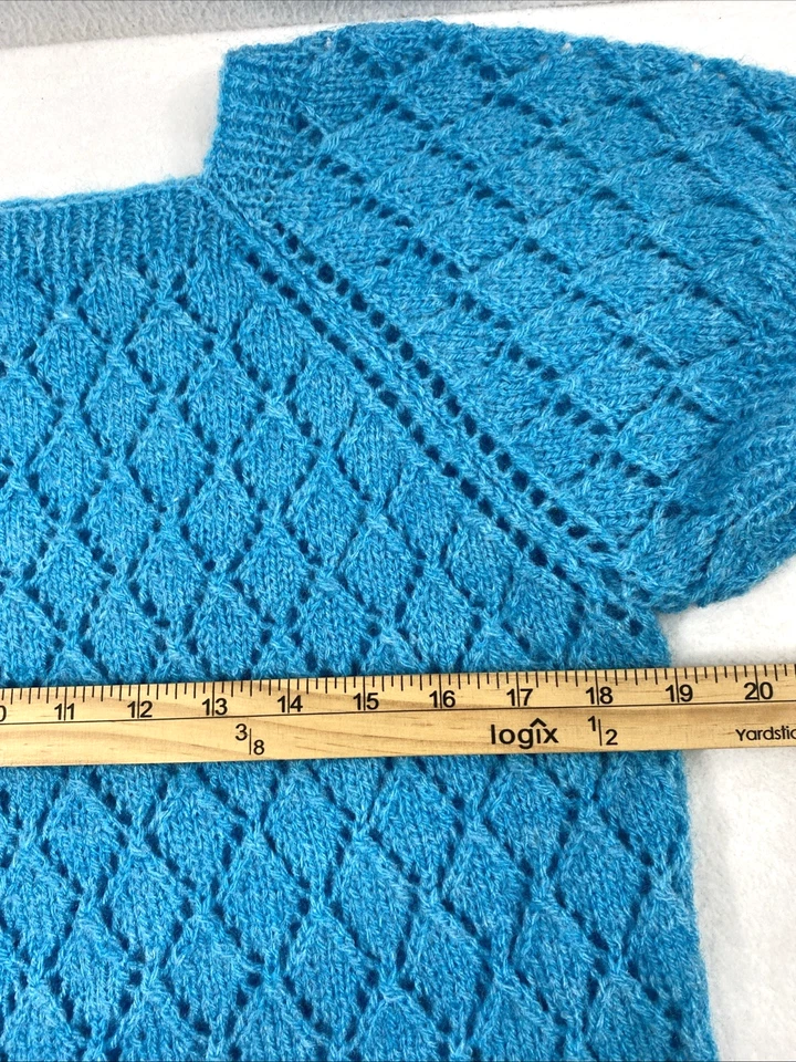 Винтажный 70-х ручной работы вязаное платье женщин средний бирюзовый синий Midi - Изображение 4 из 4