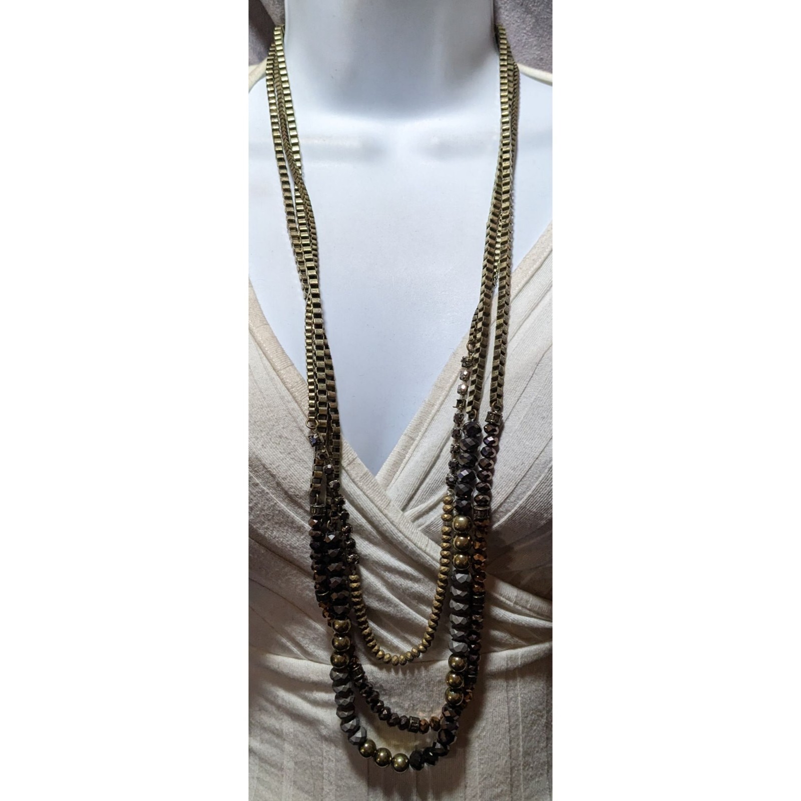 Multilayer Glam Box Link Beaded Statement Necklace - image 7