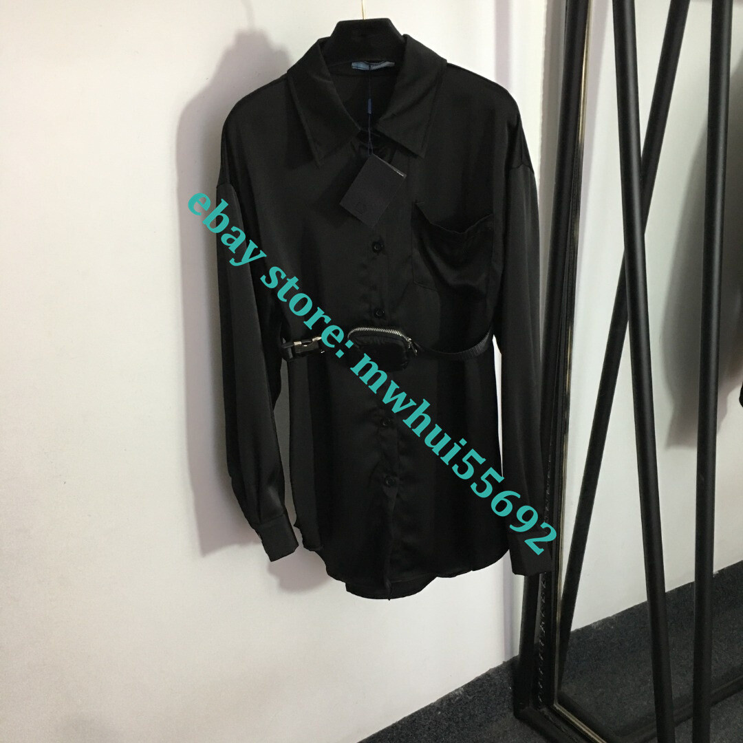 Safety buckle waist bag belt long sleeved shirt white black SML