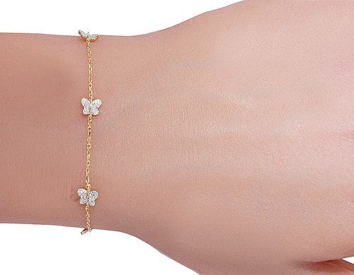 Butterflies 1/5 CT Real Diamond Designer Rolo Link Chain Bracelet 6MM 14K Gol... - Picture 8 of 8