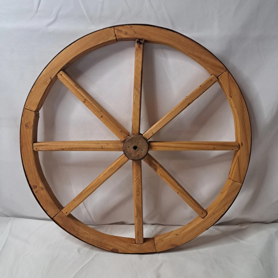 Vintage WOOD WAGON WHEEL 13.5" Western Patio Garden Yard Wall Decor Country Core - Image 4 of 4