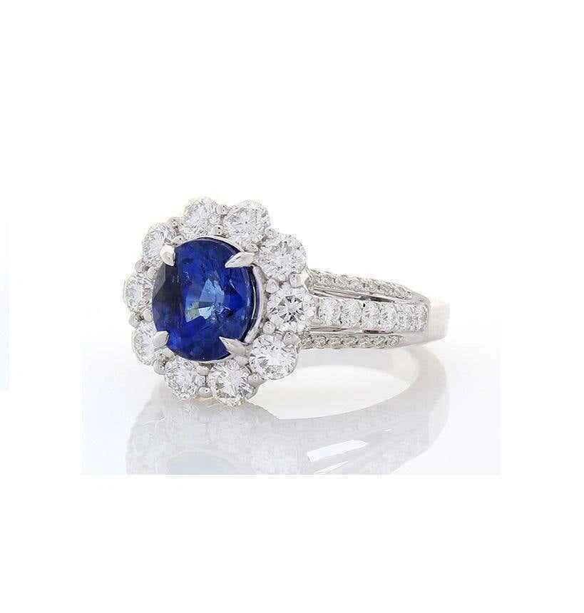 Dispone di uno zaffiro a taglio ovale blu da 3,25 CT con anello da donna a... - Immagine 2 di 4