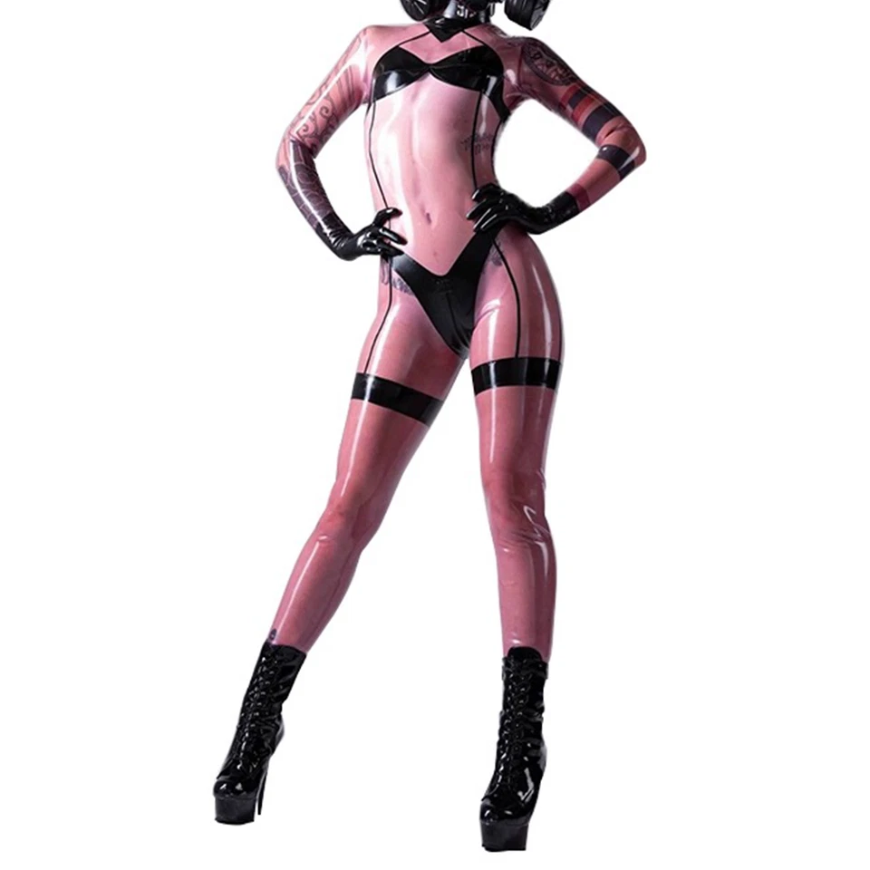 Macacão de borracha látex transparente feminino terno apertado fetiche cosplay BDSM - Imagem 2 de 4