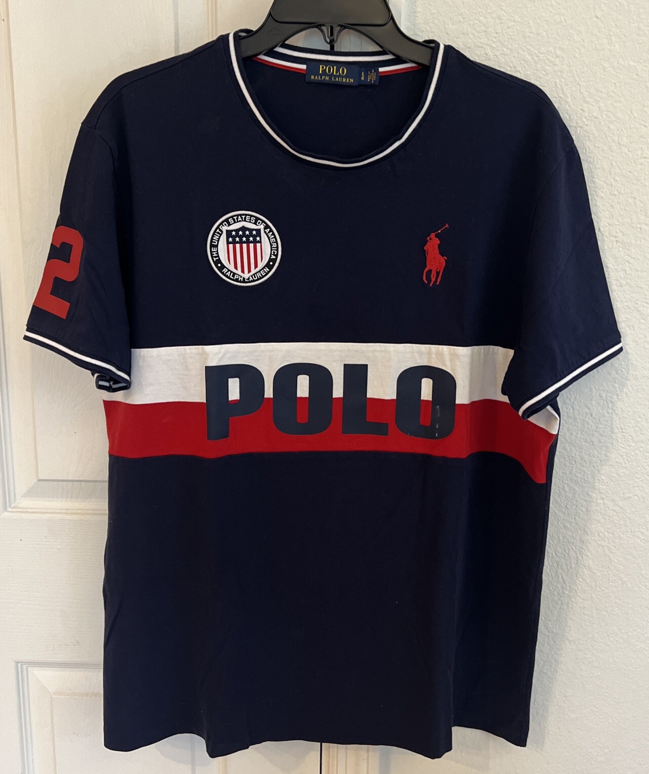 Polo Ralph Lauren Blue T-shirt USA Flag Pony Logo Cotton Size L | eBay