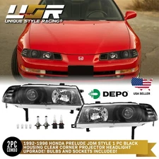 DEPO JDM Black Projector Headlight w/Corner Light Pair For 92-96 Honda Prelude
