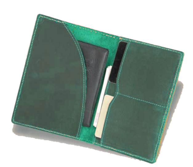 Cow Leather Passport Holder Bifold Card Wallet Green Pocket Purse-image