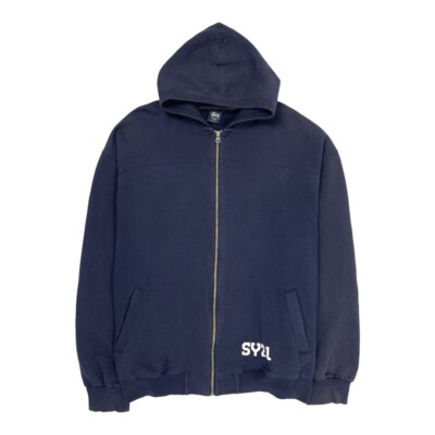トップス 00s old stussy hoodie navy stock logo Vintage Stussy Zip Up Hoodie Navy Spell Out Logo Hooded Size Large