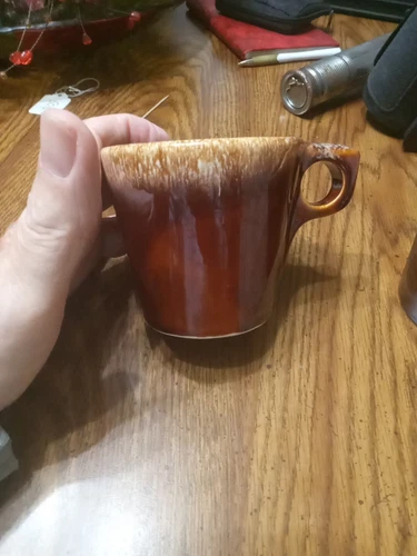 4USA Hull Pottery Coffee Mug Tea Cup 3.5” Brown Drip Glaze Vintage Oven Proof A4