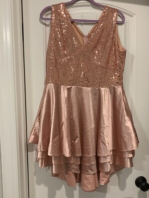 Rosegold Sequin Formal Prom Dress Womens Size XL Satin Layer Skirt Hi Lo  Hem | eBay