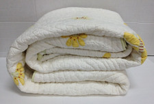 Vintage Pottery Barn Kids Flower Butterfly Quilt TWIN bed Yellow Lt Green USED