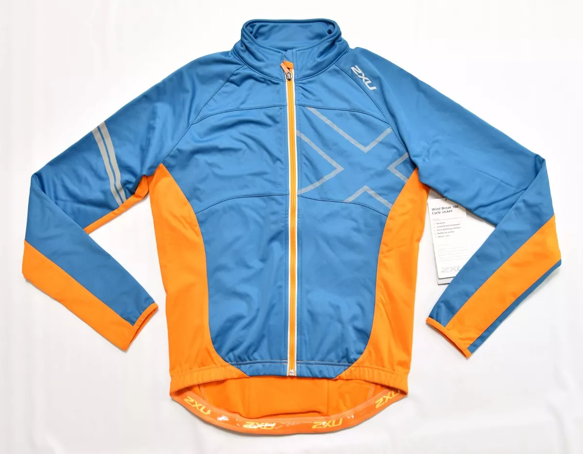 2XU Men's Wind Break 180 Cycle Jacket, Cerulean Blue/Tangerine size:Small